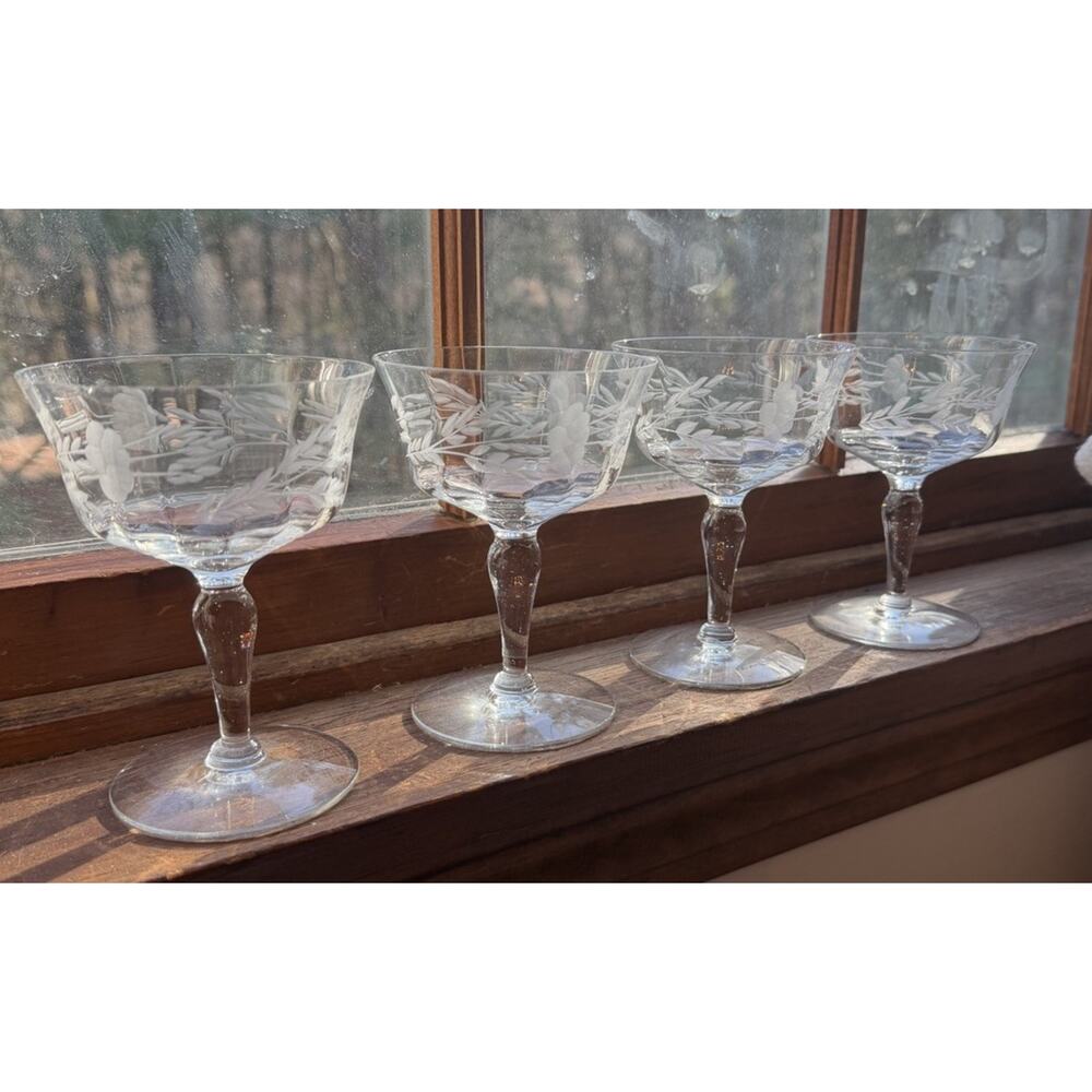 Vintage SET Of 4 Crystal Wheat Glasses 5” 3474-65